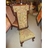 Victorian carved rosewood woolwork upholstered Prie dieux chair raised on cabriole front supports
