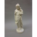 Parian ware figure of a robed mother holding a child (at fault)