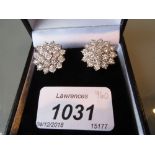 Pair of 18ct white gold diamond cluster stud earrings, total diamond carat weight approximately 2.