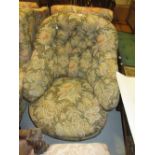 19th Century floral upholstered armchair raised on turned tapering front supports together with a