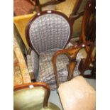 20th Century upholstered armchair with loose cushion on turned tapering reeded front supports