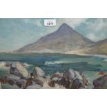 Alfred Palmer gouache painting, coastal inlet, (Hout Bay, Cape Province, South Africa),