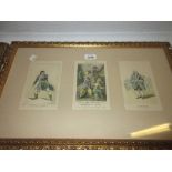 Framed set of three theatrical engravings,