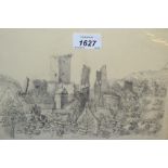 Small quantity of 19th Century pencil drawings and prints,