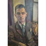 20th Century oil on board, head and shoulder portrait of a gentleman, monogrammed K.S.
