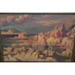 Early 20th Century oil on board, a sunlit rocky coastal inlet, inscribed verso ' Pegado ',