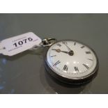 English silver cased verge pocket watch, the enamel dial with Roman numerals,