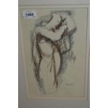 Mixed media drawing on paper, female figure study, indistinctly signed,