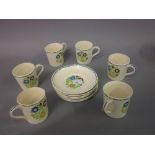 Set of six 1930's floral decorated coffee cans with saucers by Heal and Son in Country Bunch