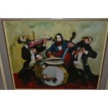 Adolf Adler, oil on canvas, group of Jewish musicians, signed, 11ins x 13ins,