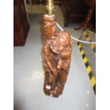 Chinese carved hardwood figural table lamp