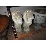 Pair of 20th Century weathered cast concrete figures of lions,