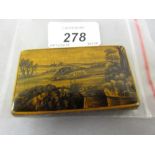 Early 19th Century pen work snuff box painted with hare coarsing scene, entitled ' Last Effort ',