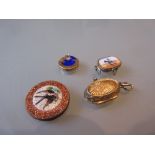 Small 19th Century micro mosaic panel and three various charms