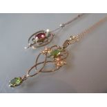 9ct Gold peridot and seed pearl pendant on chain,