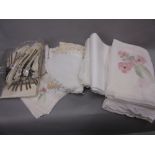 Quantity of white crochet edge and embroidered linen