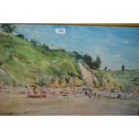 Frank Boothman, mixed media on paper, beach scene possibly Jersey, signed and dated 1966,