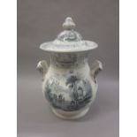 Large 19th Century English blue and white transfer printed jar and cover decorated with Bosphorous