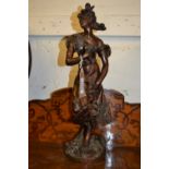 Pair of 19th Century brown patinated spelter figures of maidens, signed to the base,