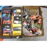 Box containing a large quantity of various playworn die-cast model vehicles and a quantity of