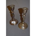 Pair of small Sheffield silver baluster form candlesticks with circular bases