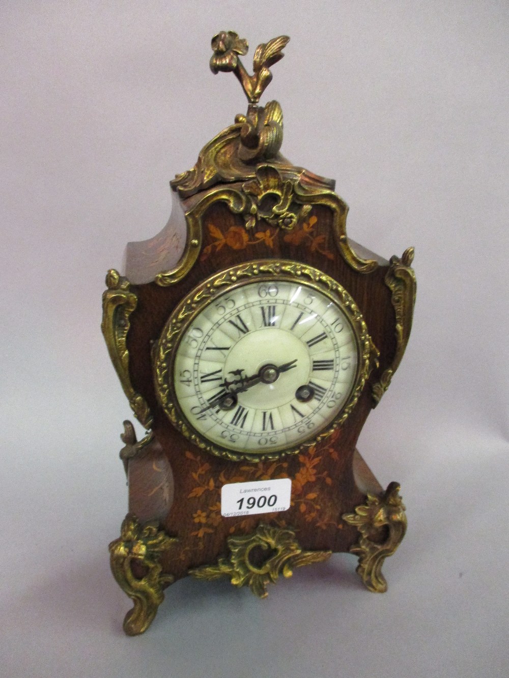 19th Century French rosewood marquetry inlaid ormolu mounted mantel clock,