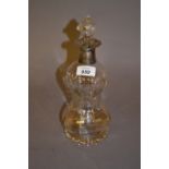 Blown glass decanter with silver collar (marks rubbed)