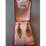 Pair of antique 9ct gold drop earrings,