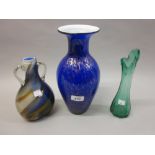 Mid 20th Century Murano blue and gold flecked baluster form vase,