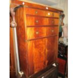 Reproduction mahogany military style secretaire side cabinet with two drawers above a fallfront