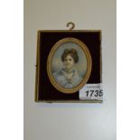 Late 19th or early 20th Century watercolour portrait miniature on ivory of a lady wearing a lace