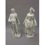 Pair of large 19th Century Continental porcelain white glazed figures of Meissen type in the form