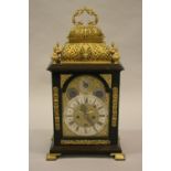 18th Century ebonised rosewood and ormolu mounted bracket clock, the silvered brass chapter ring,