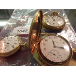 Two gold plated Waltham full hunter pocket watches and a gold plated Waltham open face pocket watch