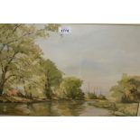 Bradley Gale, watercolour, river landscape, signed, 13.