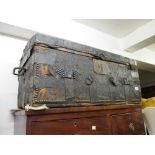 19th Century leather covered metal mounted dome top trunk (for restoration)