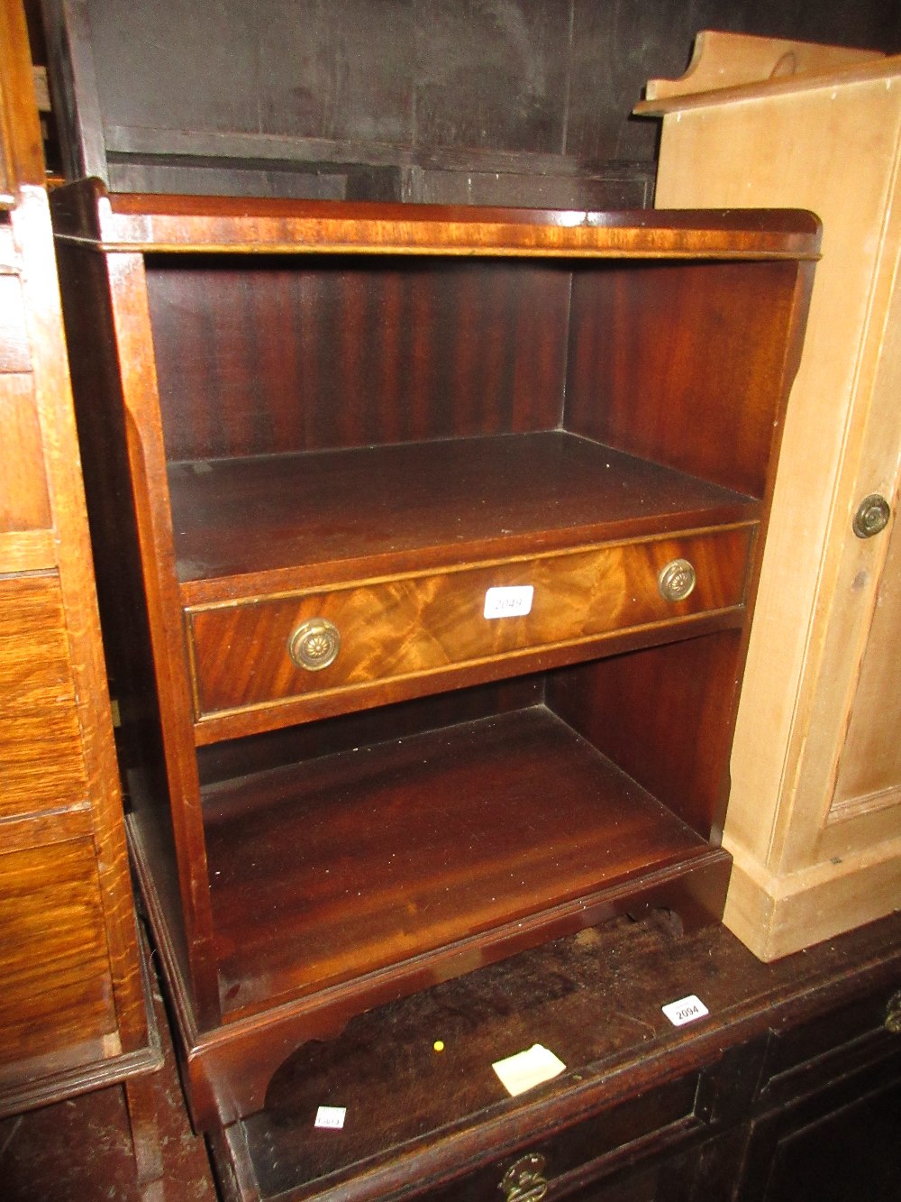 Reproduction mahogany bedside cabinet, reproduction circular mahogany occasional table,