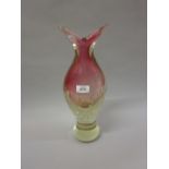 Large Murano glass baluster form vase with pink and smoky tint and a bubble glass body,
