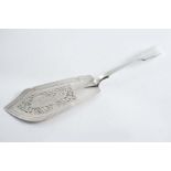 AN EARLY VICTORIAN FIDDLE PATTERN FISH SLICE the blade pierced and engraved with a fish, acorns &