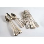 A MIXED LOT:- A set of four Fiddle table forks & four dessert forks, initialled "P" by S. Hayne & D.