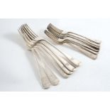 A SET OF SIX LATE VICTORIAN OLD ENGLISH PATTERN TABLE FORKS & SIX DESSERT FORKS TO MATCH, all