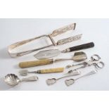 A MIXED LOT:- A Victorian agate-handled butter knife, crested, a 20th century ivory-handled