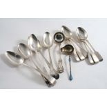 A MIXED LOT:- A set of five Fiddle pattern dessert forks by John Stone, Exeter 1846, another