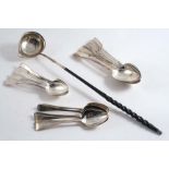 A MIXED LOT:- A set of six Fiddle pattern dessert spoons, initialled, by George Adams, London