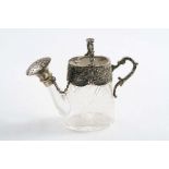 A LATE 19TH CENTURY CONTINENTAL MINIATURE MOUNTED CUT-GLASS NOVELTY WATERING CAN, struck only with