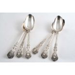 A SET OF FIVE WILLIAM IV QUEEN'S PATTERN TABLE SPOONS crested, by Charles Shipway, London 1833,