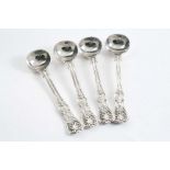 A SET OF FOUR LATE VICTORIAN QUEEN'S PATTERN SALT SPOONS crested, by Charles Boyton, London 1892;