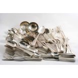 A COLLECTED OR HARLEQUIN CANTEEN OF OLD ENGLISH PATTERN FLATWARE WITH LATER BRIGHT-CUT BORDERS