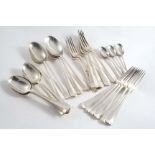 AN EARLY 20TH CENTURY PART CANTEEN OF HANOVERIAN PATTERN FLATWARE INCLUDING:- Five table spoons, six