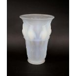 ART DECO OPALESCENT GLASS VASE in the manner of Sabino, the moulded glass vase designed with